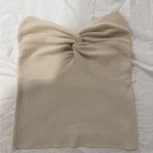 Beige Knitted Strapless Twist Top